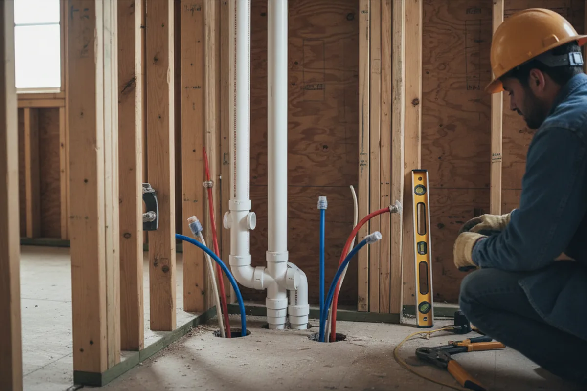 Drain and supply rough-in during Drain Cleaning in Belchertown
